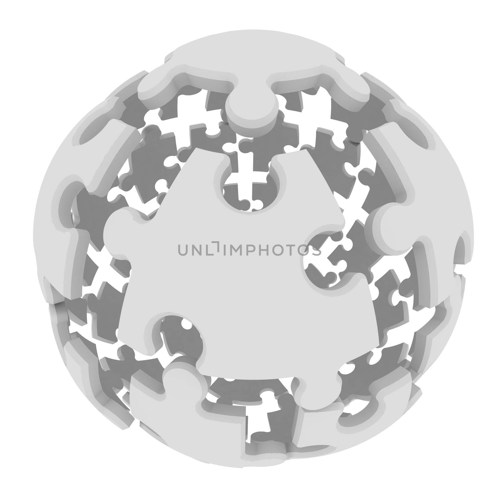 Sphere consisting of puzzles. 3d render isolated on white background
