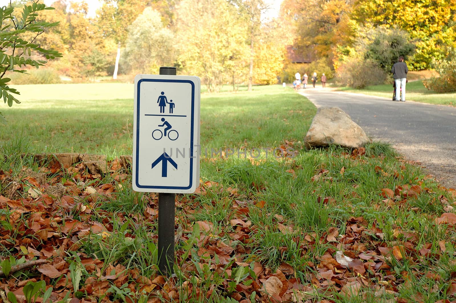 Footpath and bicycle path sign in park in Potsdam Germany