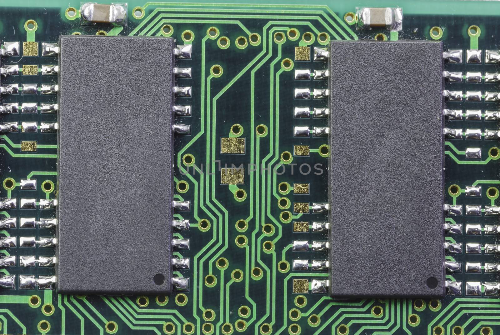Old green circuit board close up