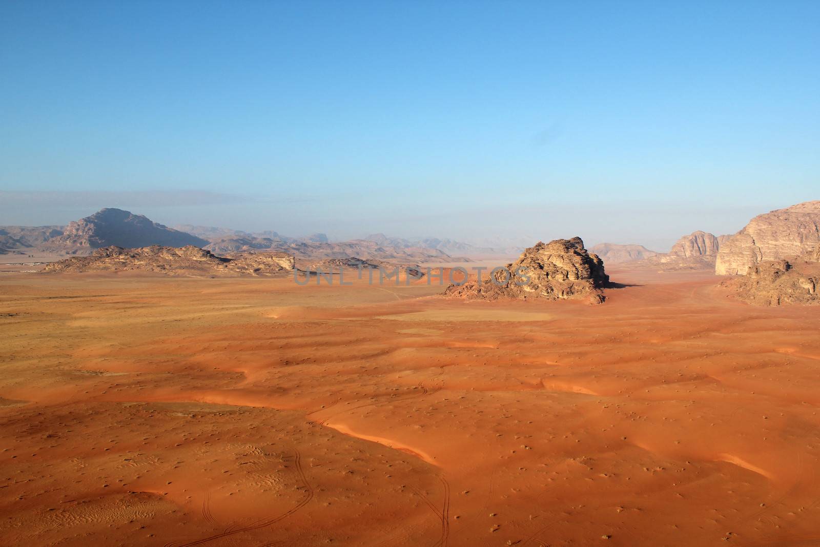 Wadi Rum Desert beautiful landscape from above. Jordan.