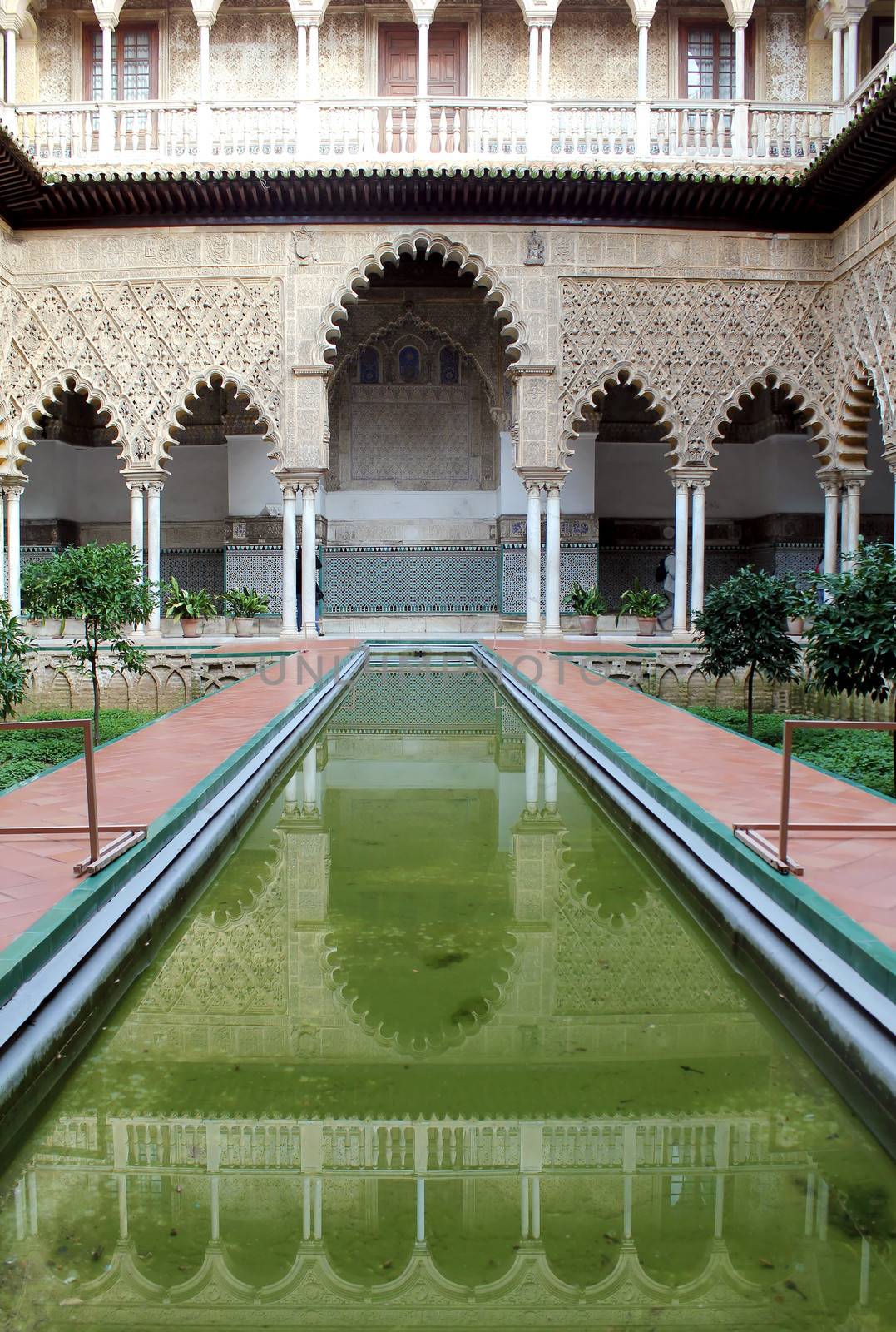 Water feature at the Real Alcazar Moorish Palace in Seville, Spain