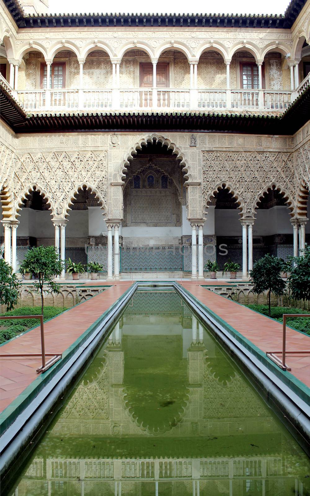 Water feature at the Real Alcazar Moorish Palace in Seville, Spain