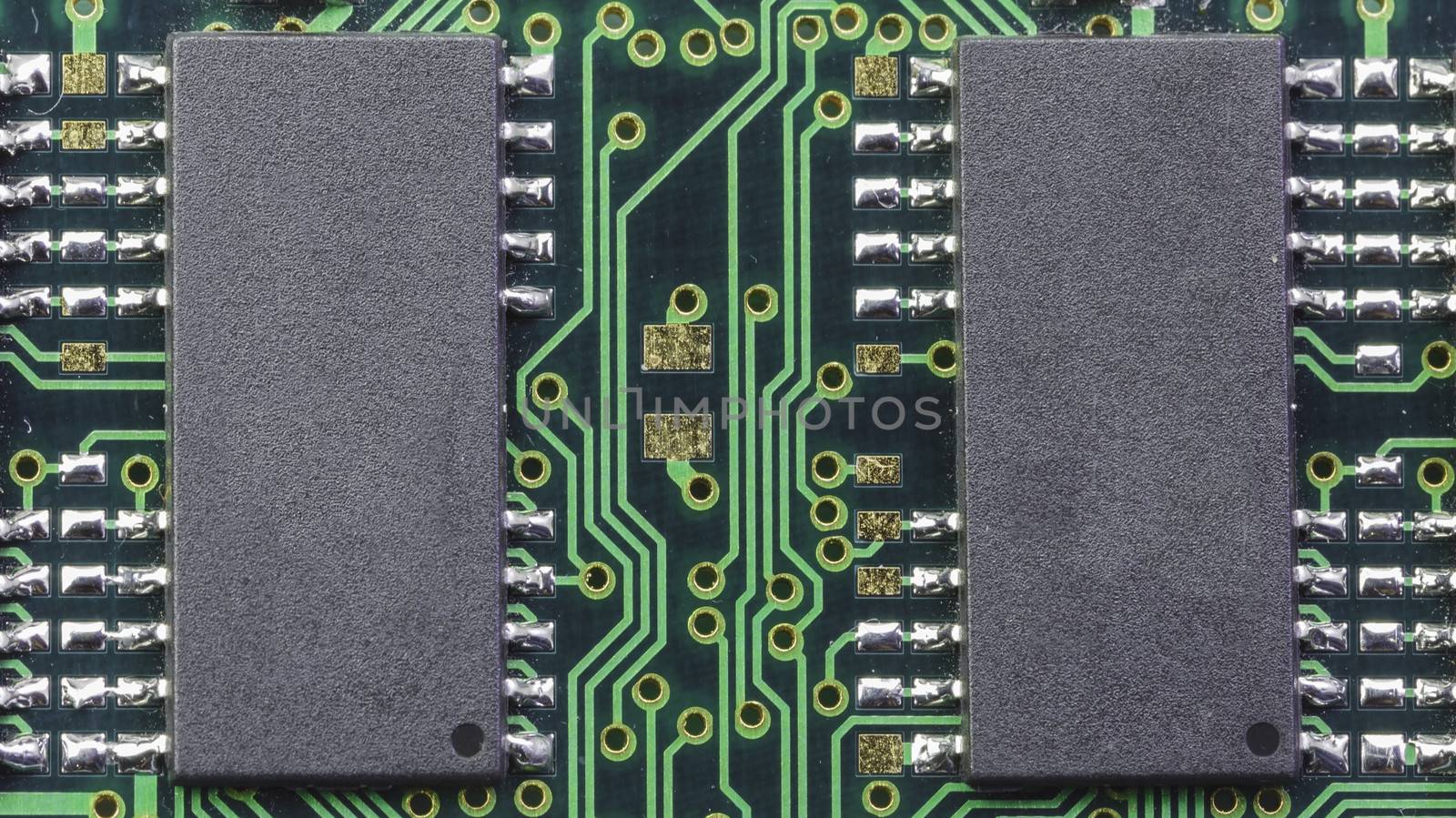 Old green circuit board close up