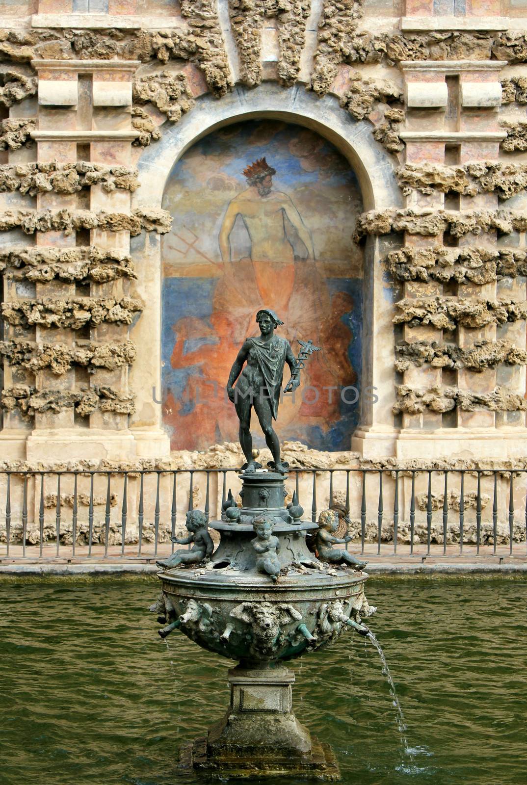 Water feature at the Real Alcazar Moorish Palace in Seville, Spain