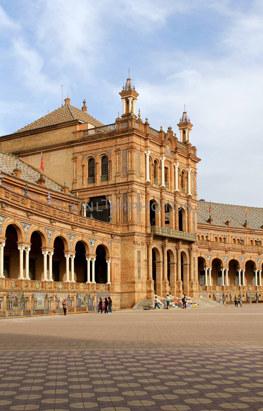 Famous Plaza de Espana, Sevilla, Spain. Old city landmark. 