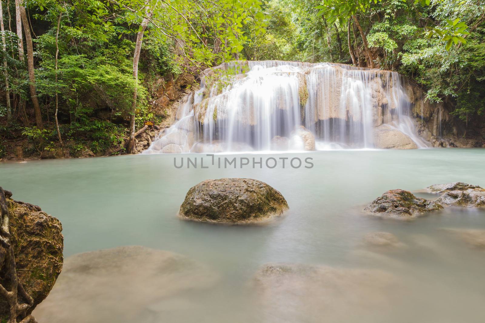 Waterfall in tropical forest at Erawan national park Kanchanaburi province, Thailand