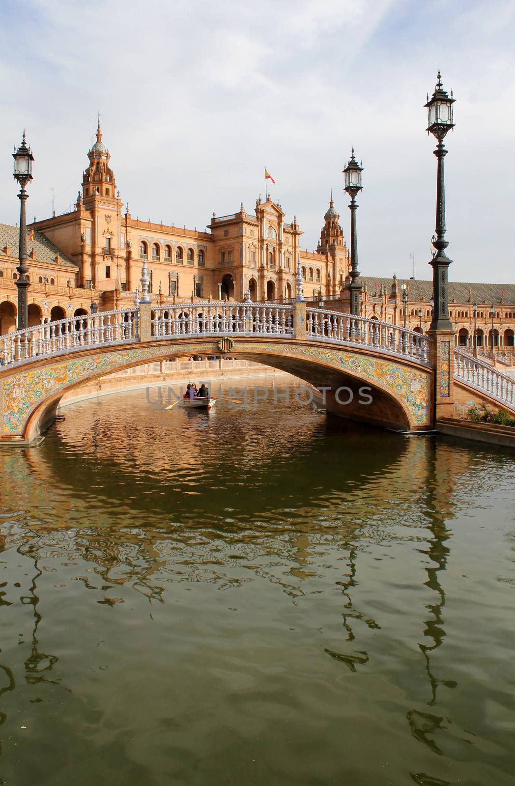 Famous Plaza de Espana, Sevilla, Spain. Old city landmark. 