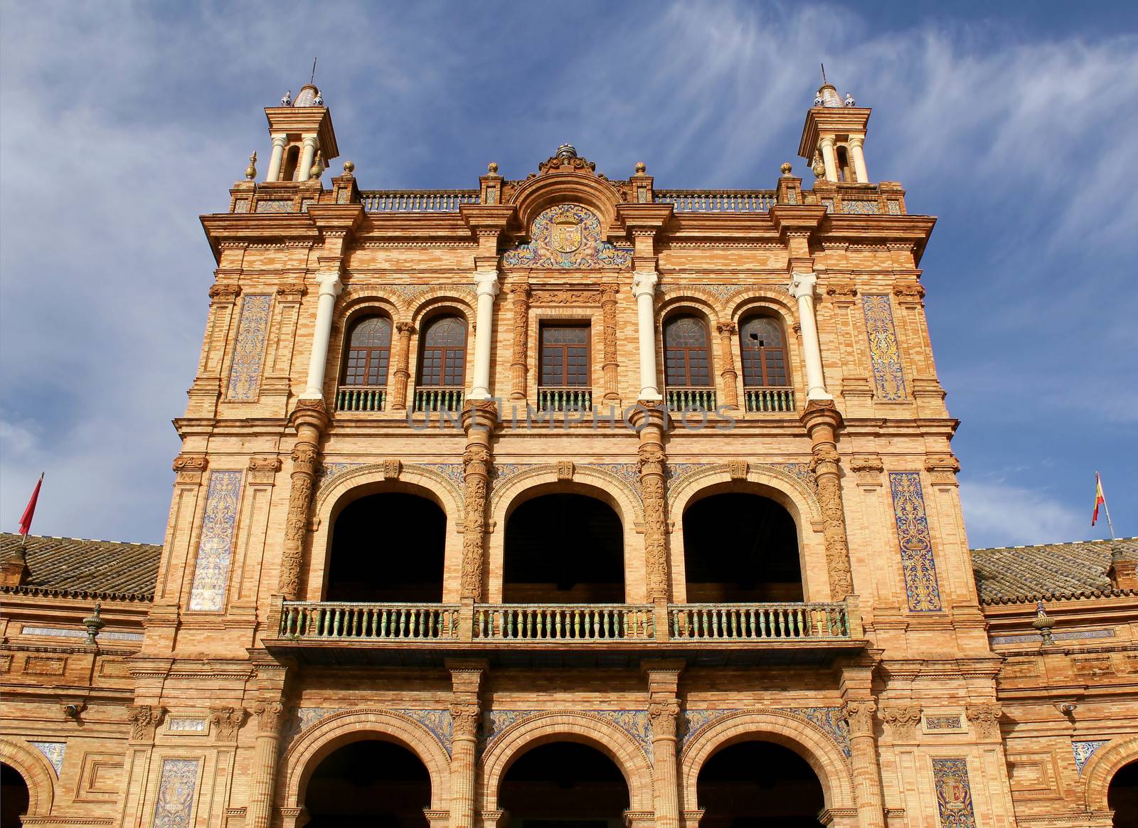 Famous Plaza de Espana, Sevilla, Spain. Old city landmark. 