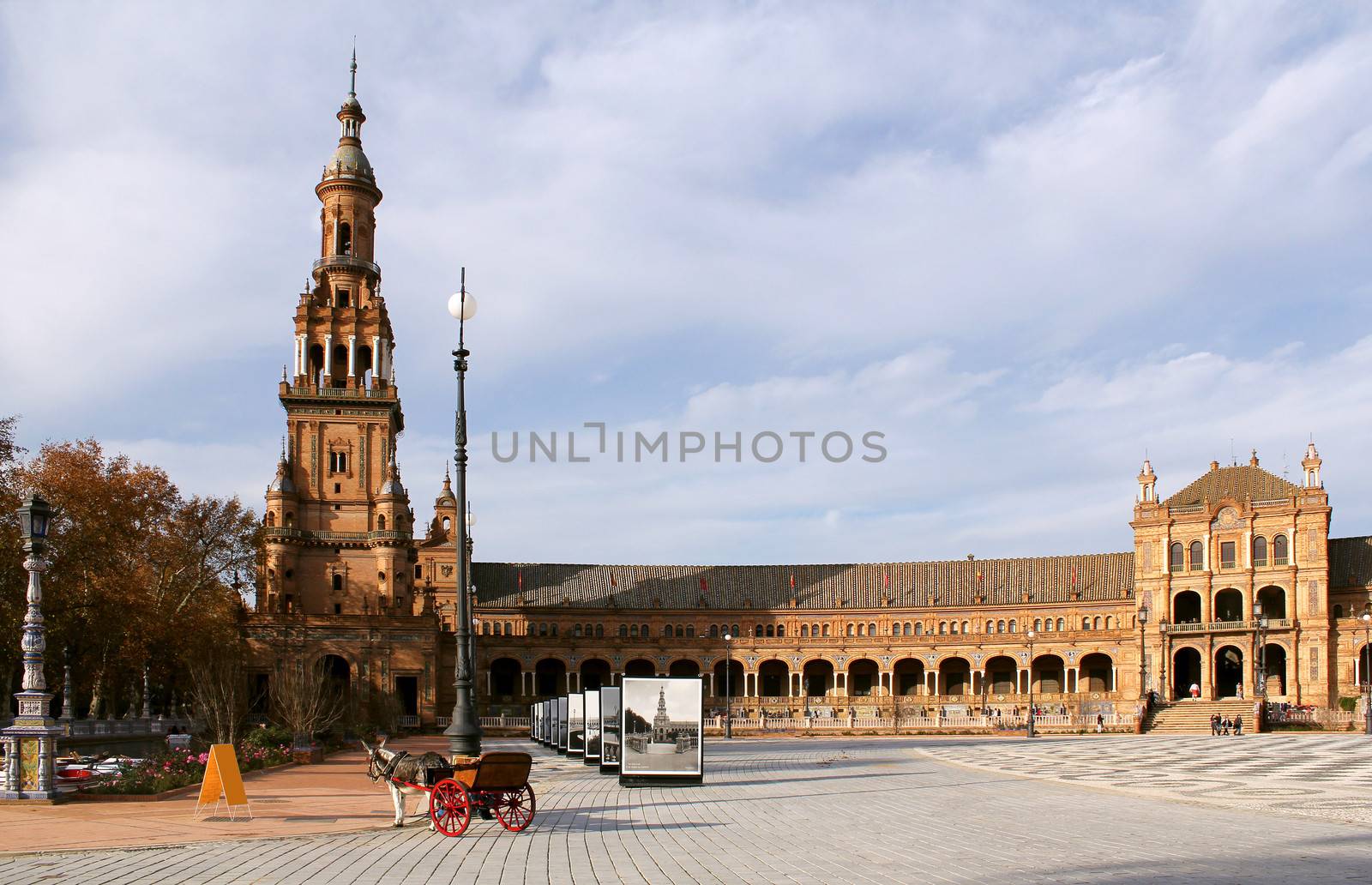 Famous Plaza de Espana, Sevilla, Spain. Old city landmark. 