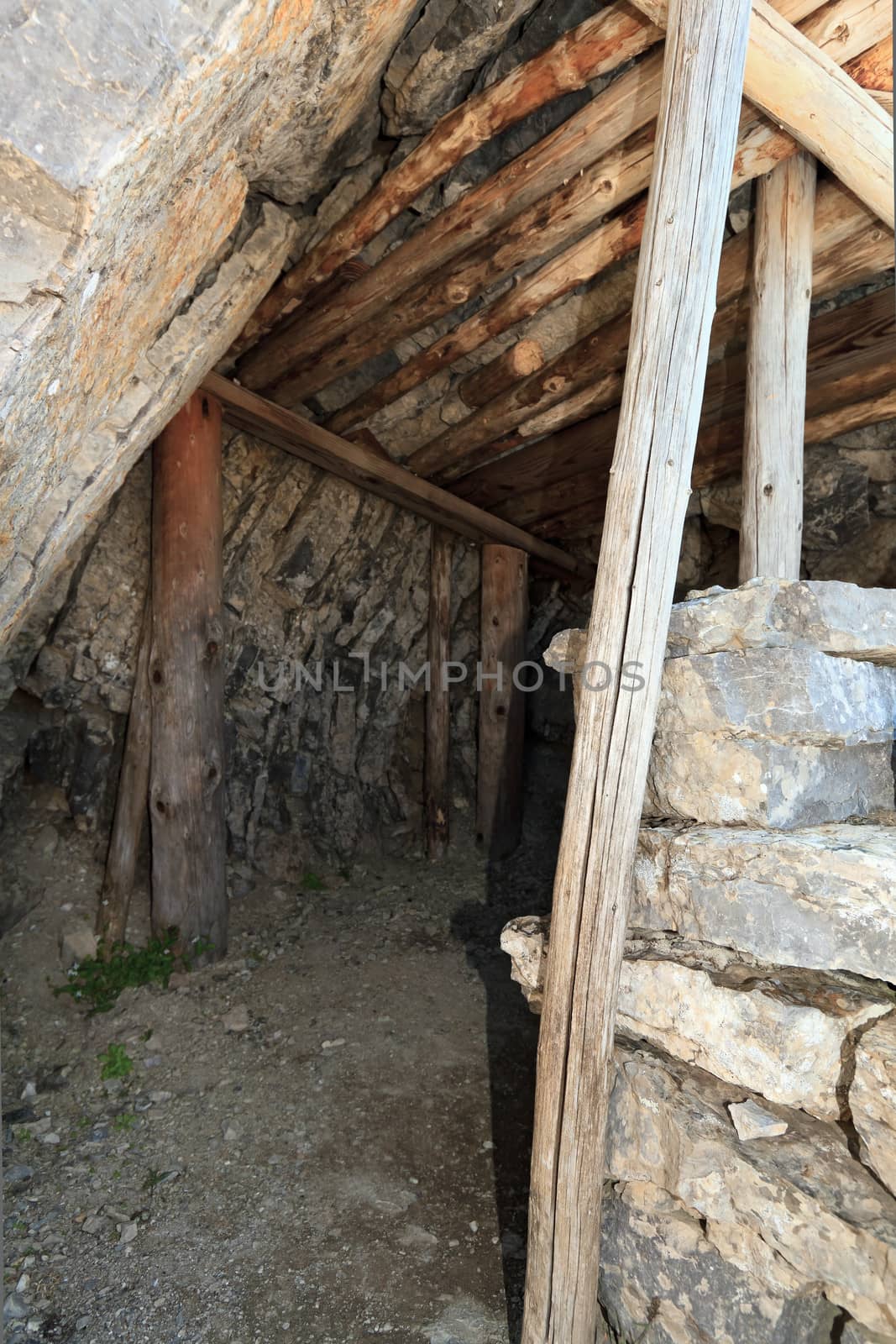 First world war location on cavern in italian Alps