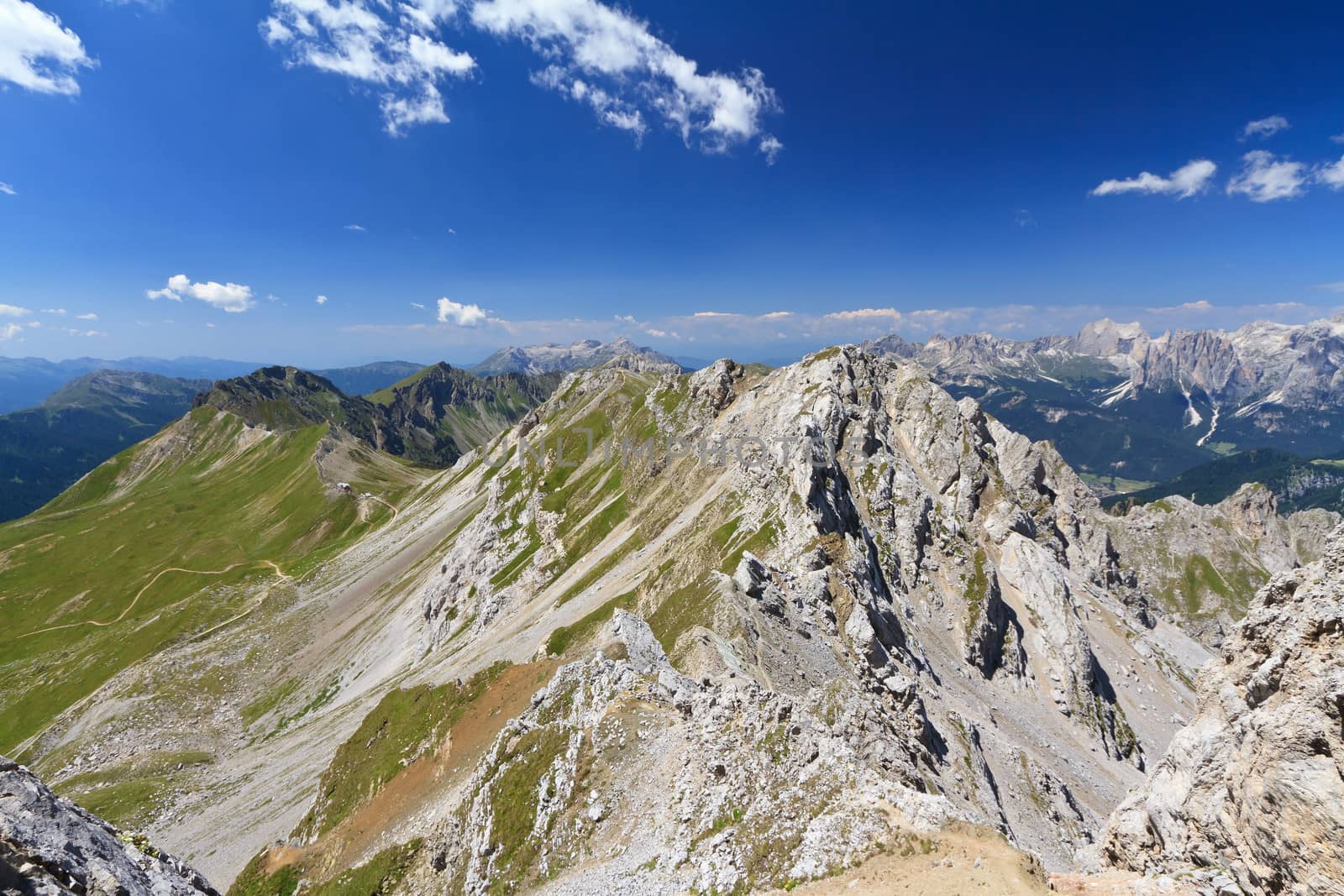 summer landscape of Lastei ridge and Selle pass, Italian Dolomites