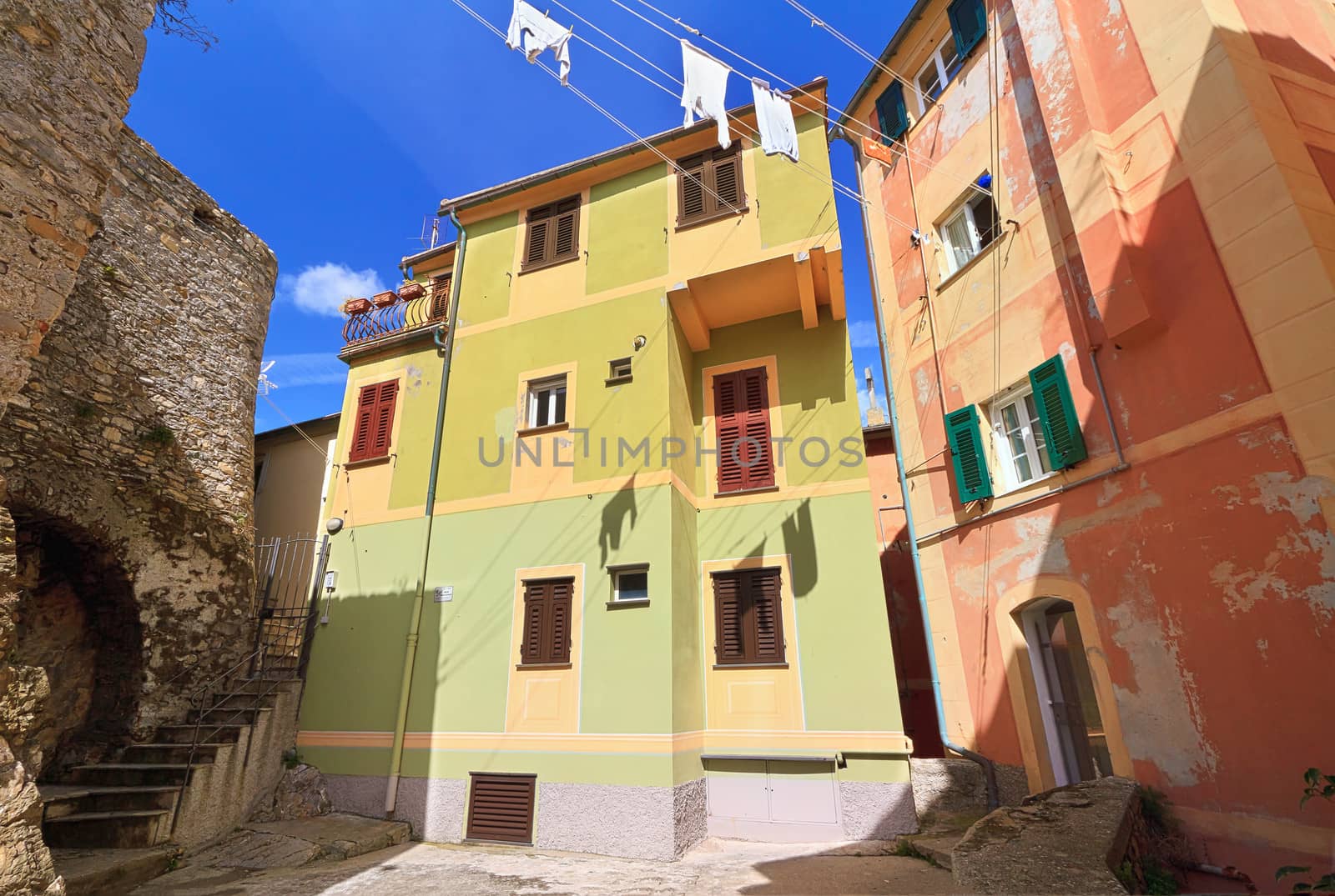 Isola square in Camogli, famous small town in Liguria, Italy