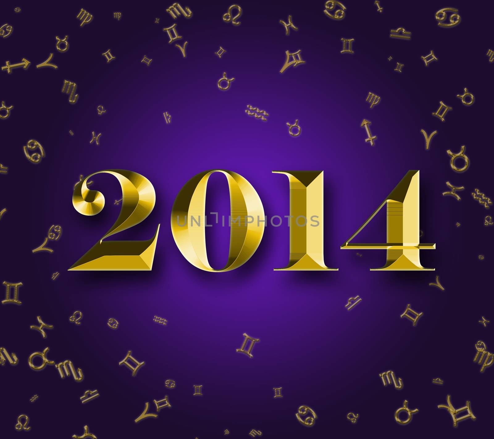golden 2014 and astrology signs in dark violet background by Dddaca
