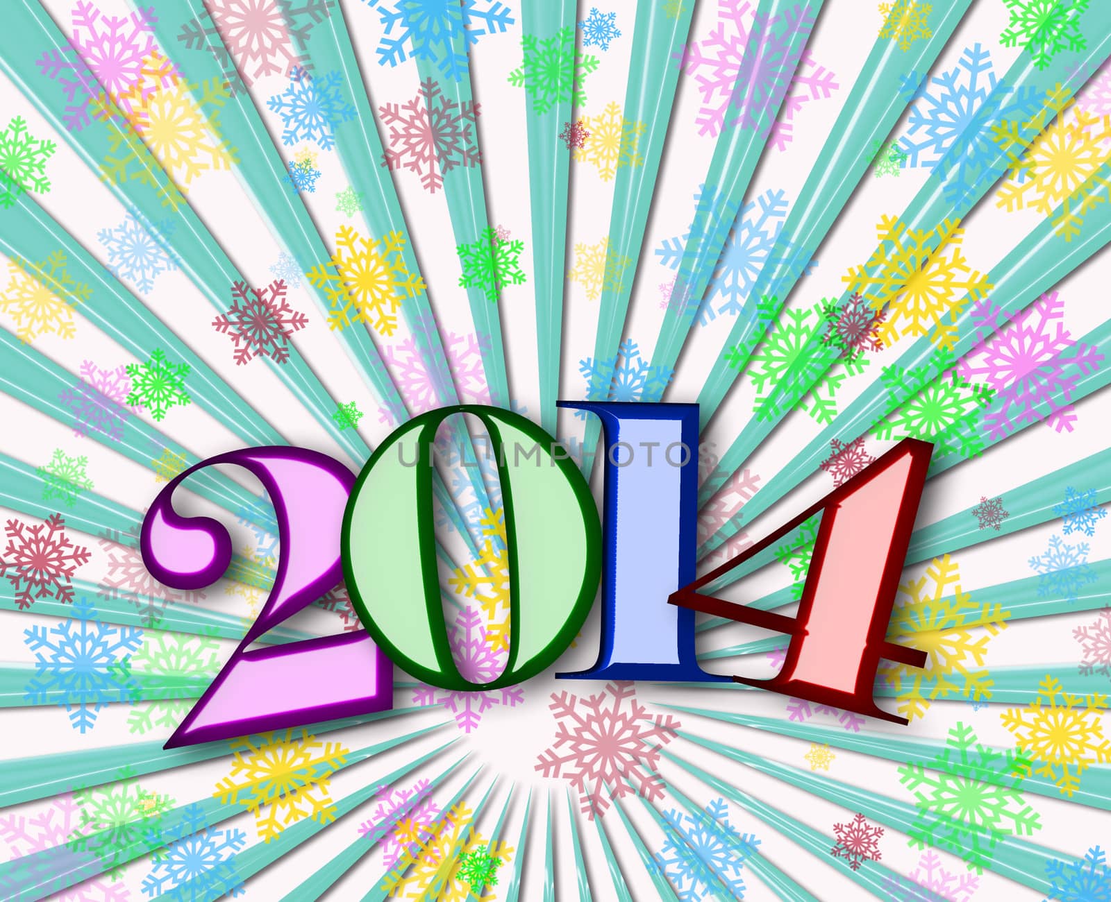 Happy New Year 2014 background with colorful snowflakes by Dddaca