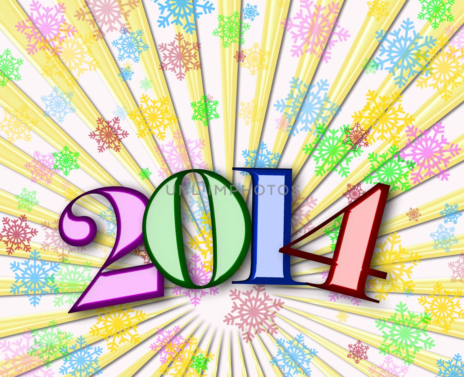 Happy New Year 2014 background with colorful snowflakes by Dddaca