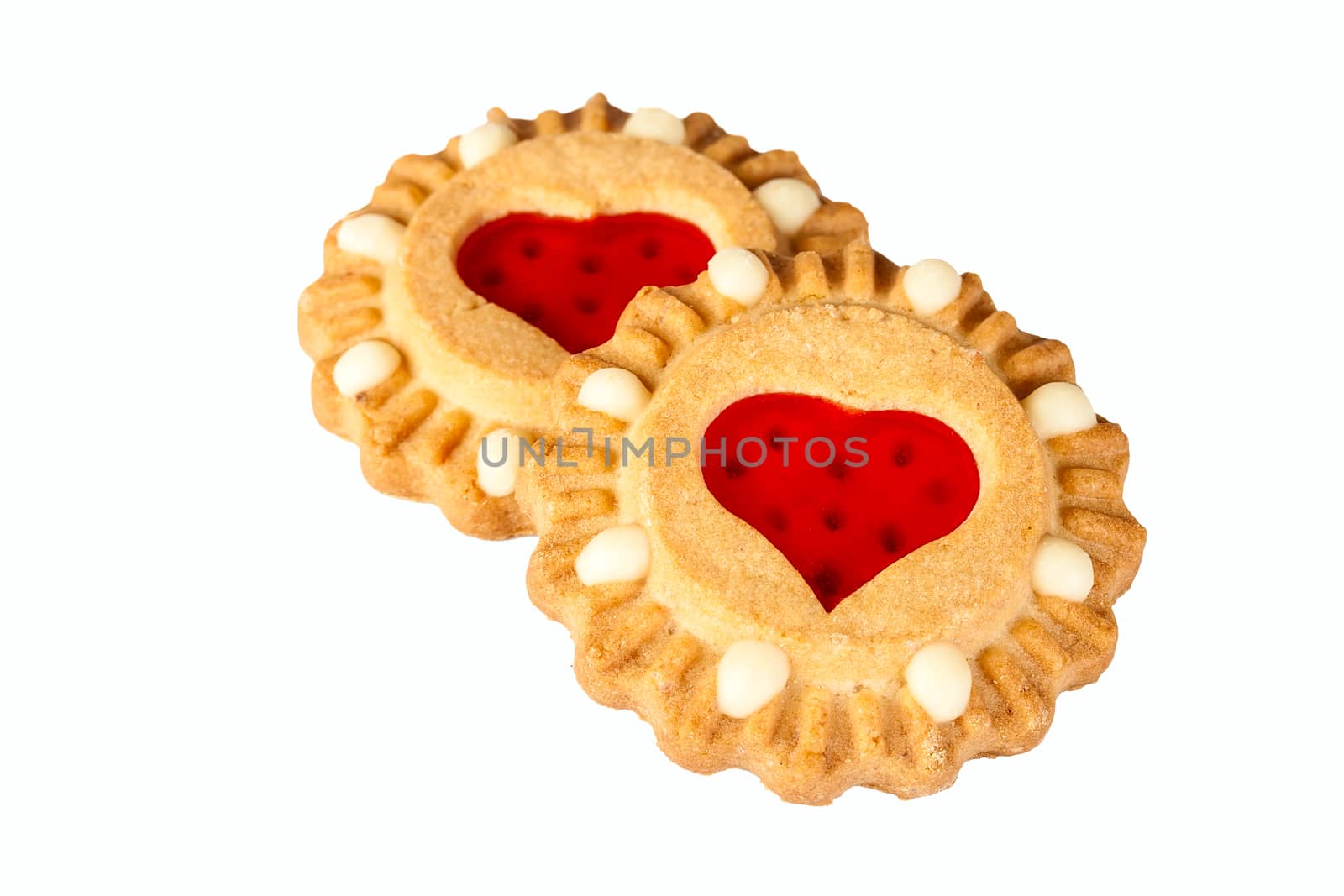 cookies with heart jam on white background