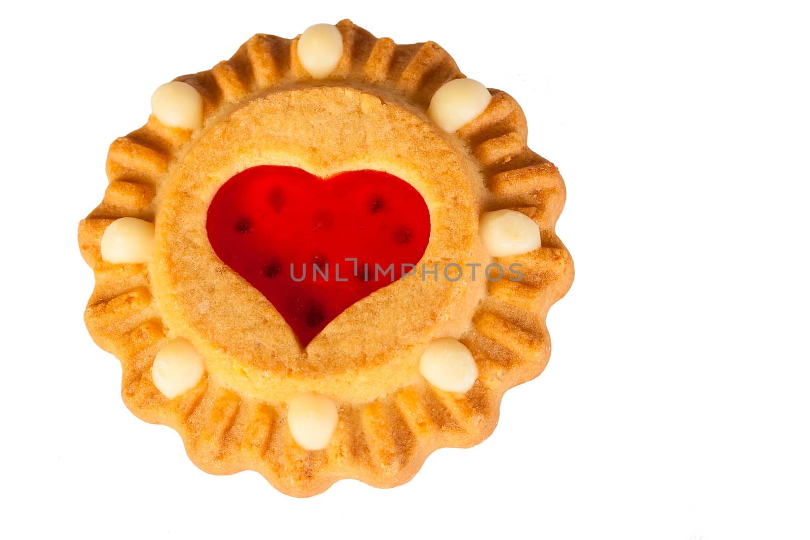 cookie with heart jam on white background