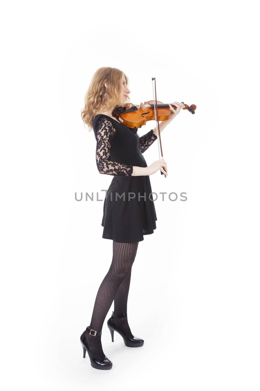 young woman in black dress playing violin by ahavelaar