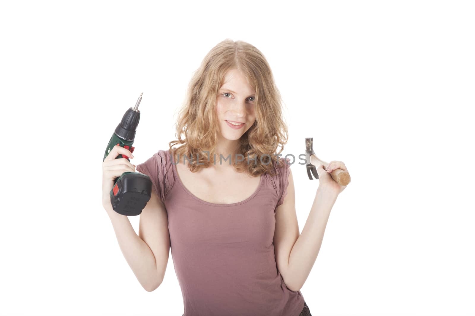 young woman with hammer and drill by ahavelaar
