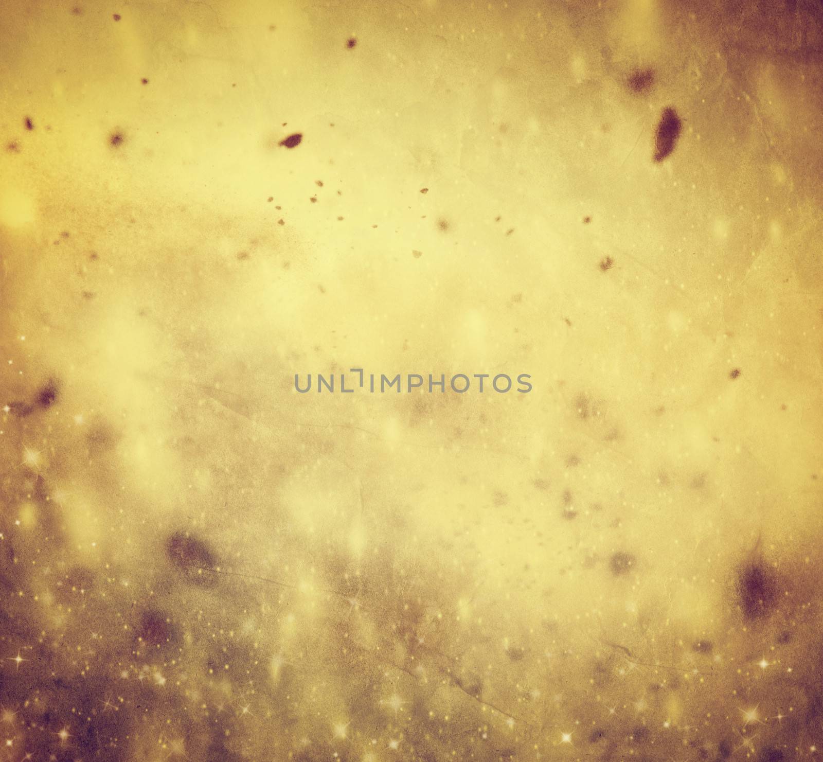 Winter, Christmas gold background. Snow storm, frost, glittering lights. Vintage texture.