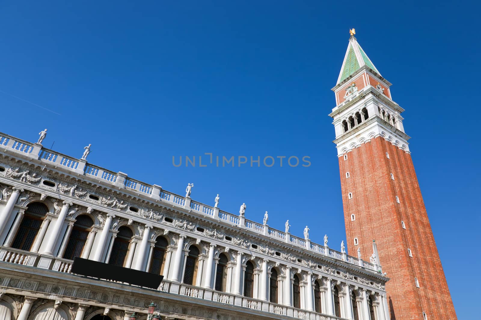 St Marks Campanile, Italian Campanile di San Marco, the bell tower of St Mark's Basilica in Venice, Italy.