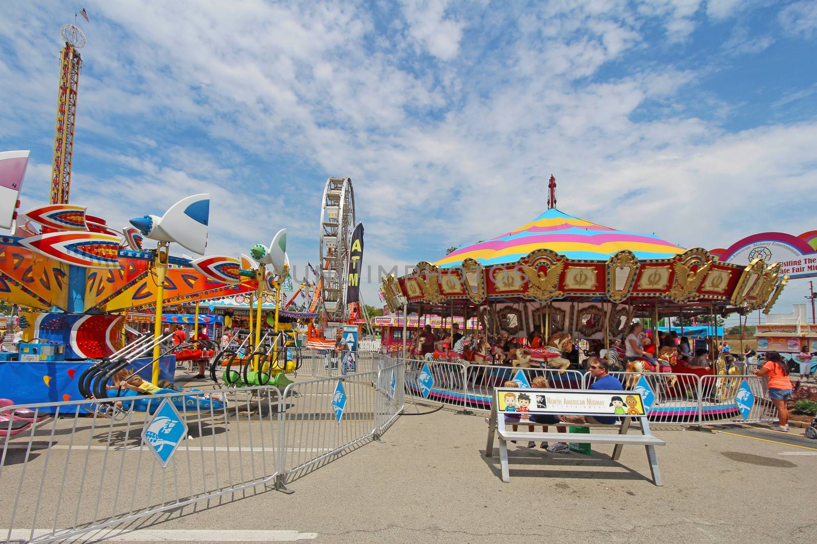 INDIANAPOLIS, INDIANA - AUGUST 12: The carousel and other rides on the Midway at the Indiana State Fair on August 12, 2012. This very popular fair hosts more than 850,000 people every August.