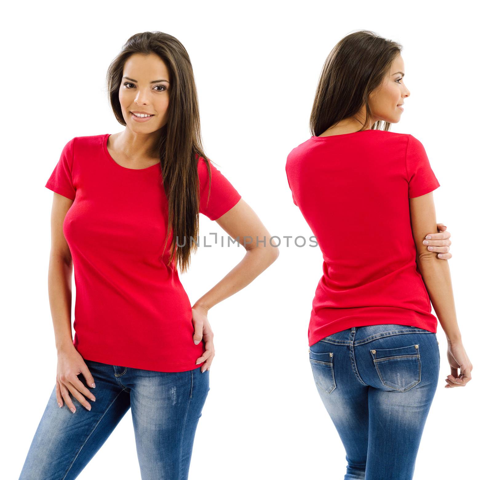 Sexy woman posing with blank red shirt by sumners