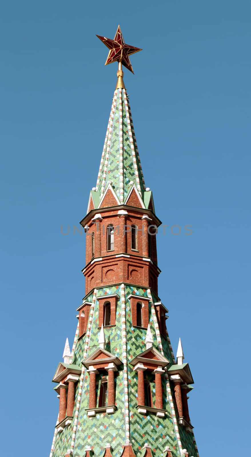The top of the tower with the star of the Moscow Kremlin