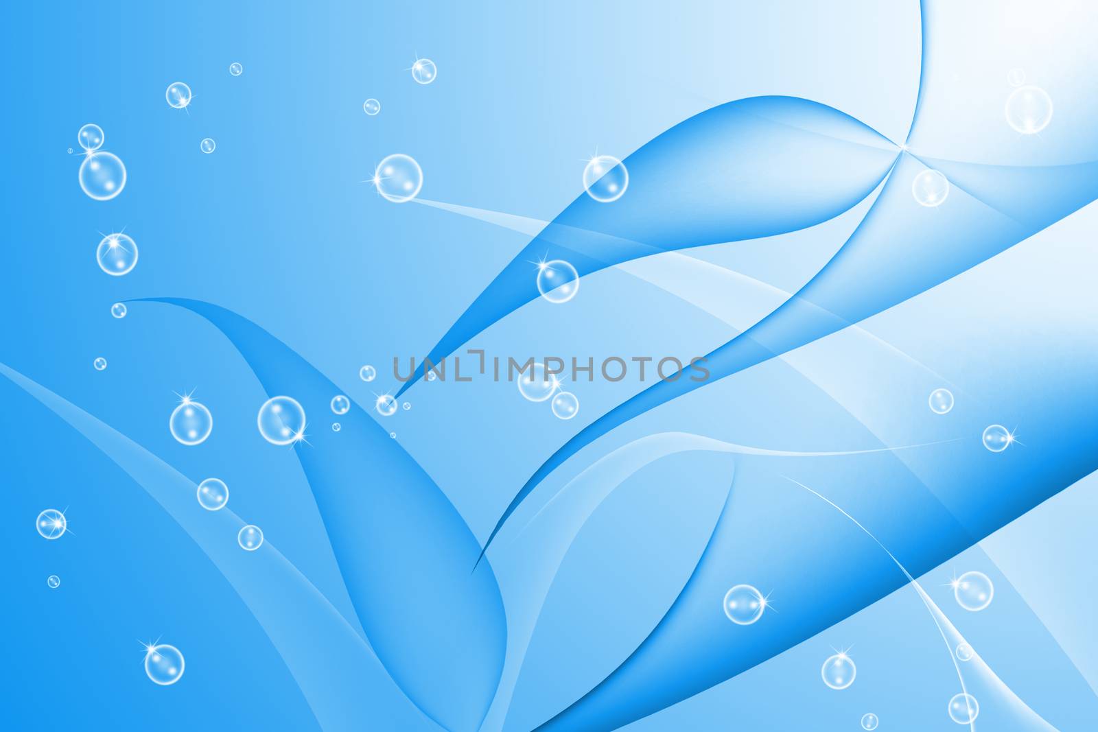 abstract bubble with wavy, blue background