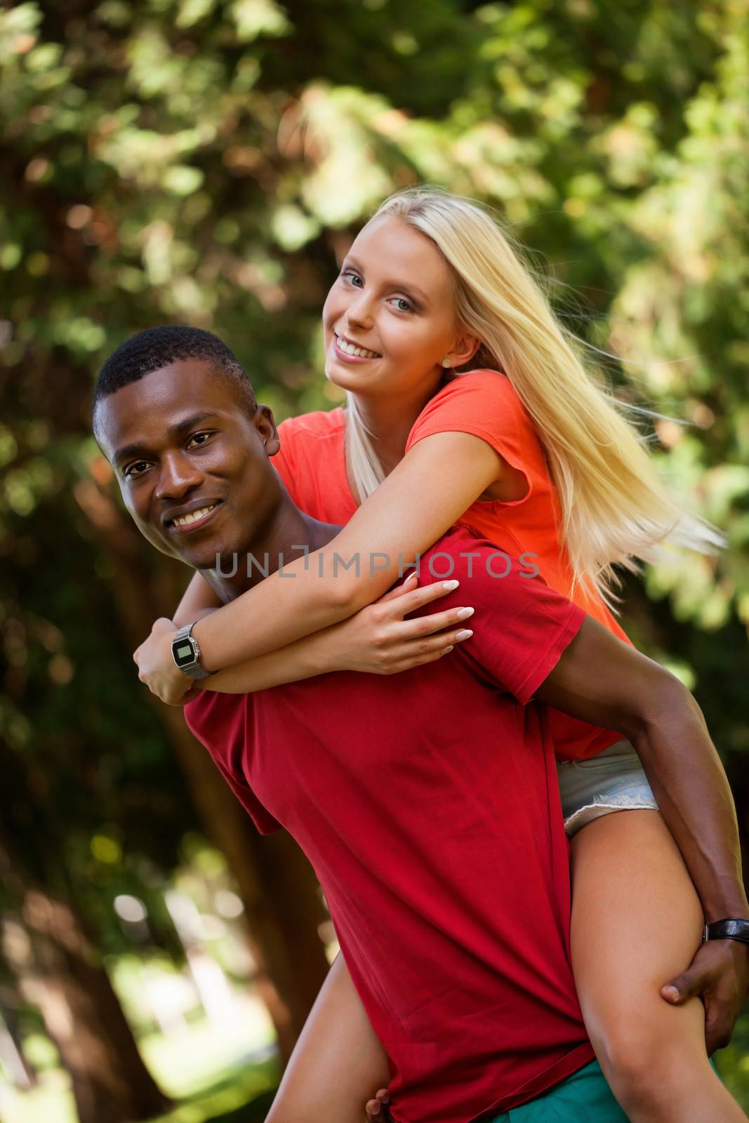 young couple in love summertime fun happiness romance  by juniart