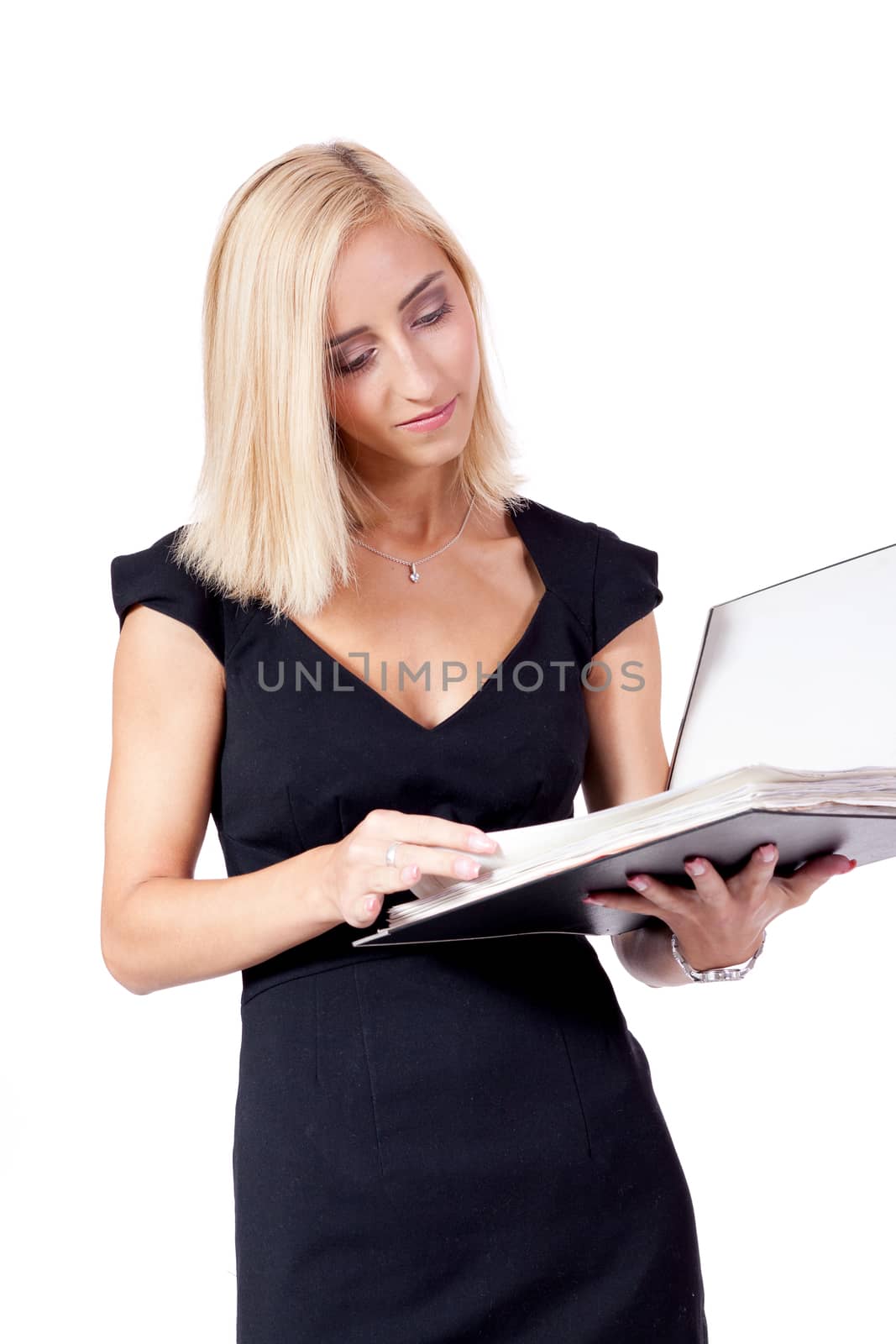 smiling young business woman with folder portrait by juniart