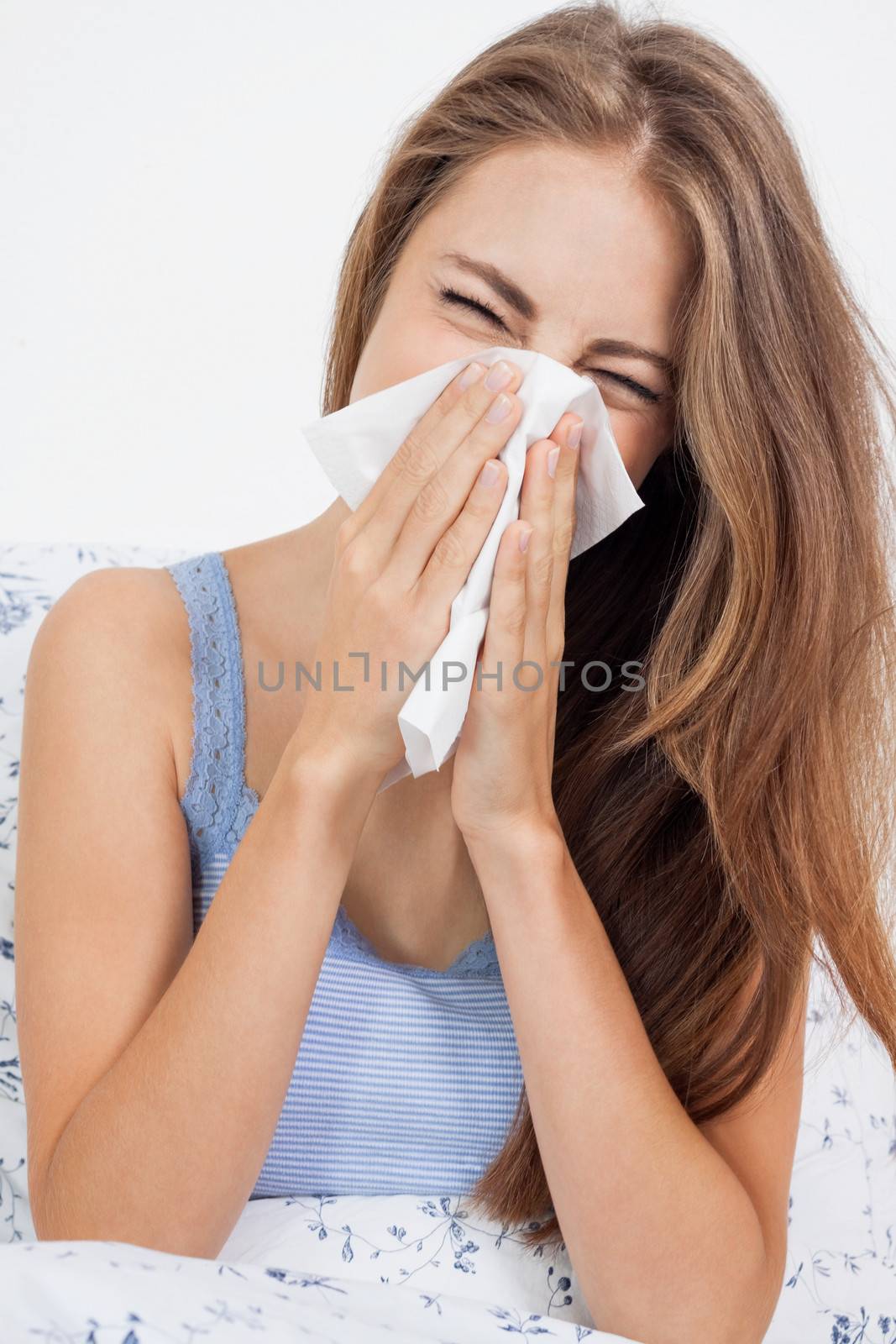 young brunette woman with flu cold influenza  by juniart