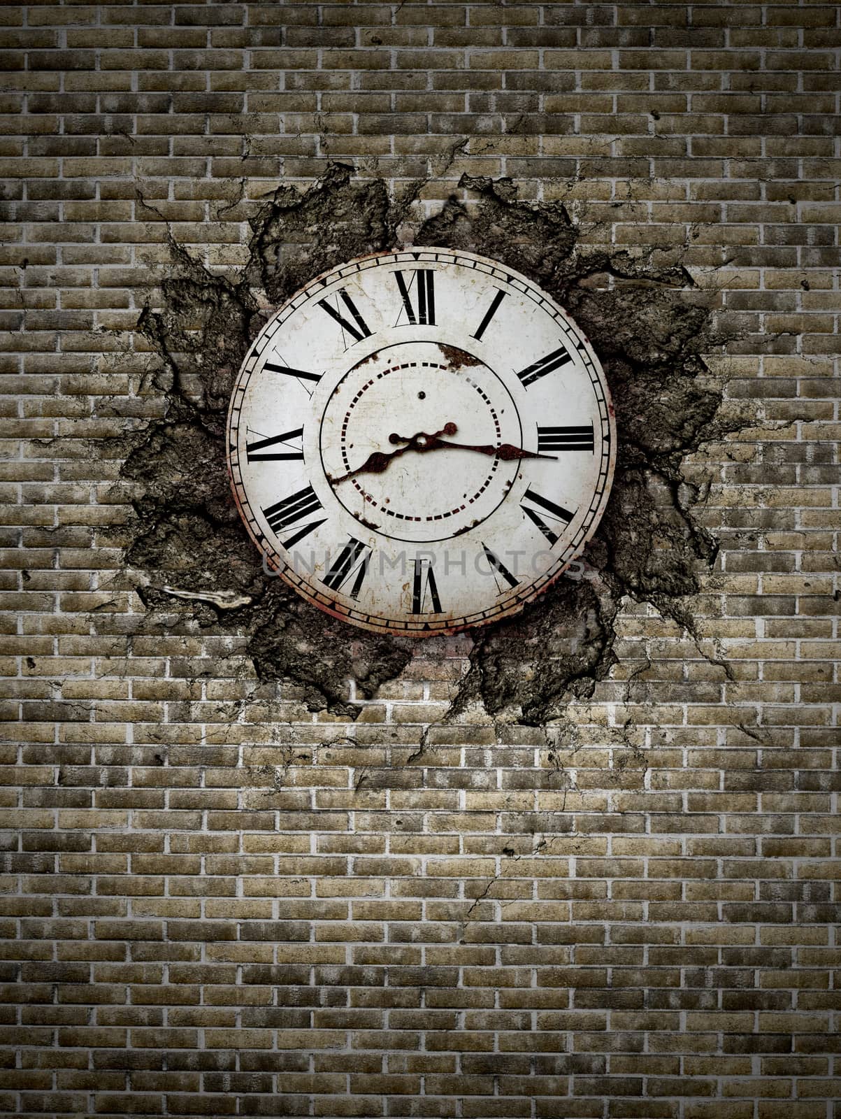 old vintage clock on a brick wall