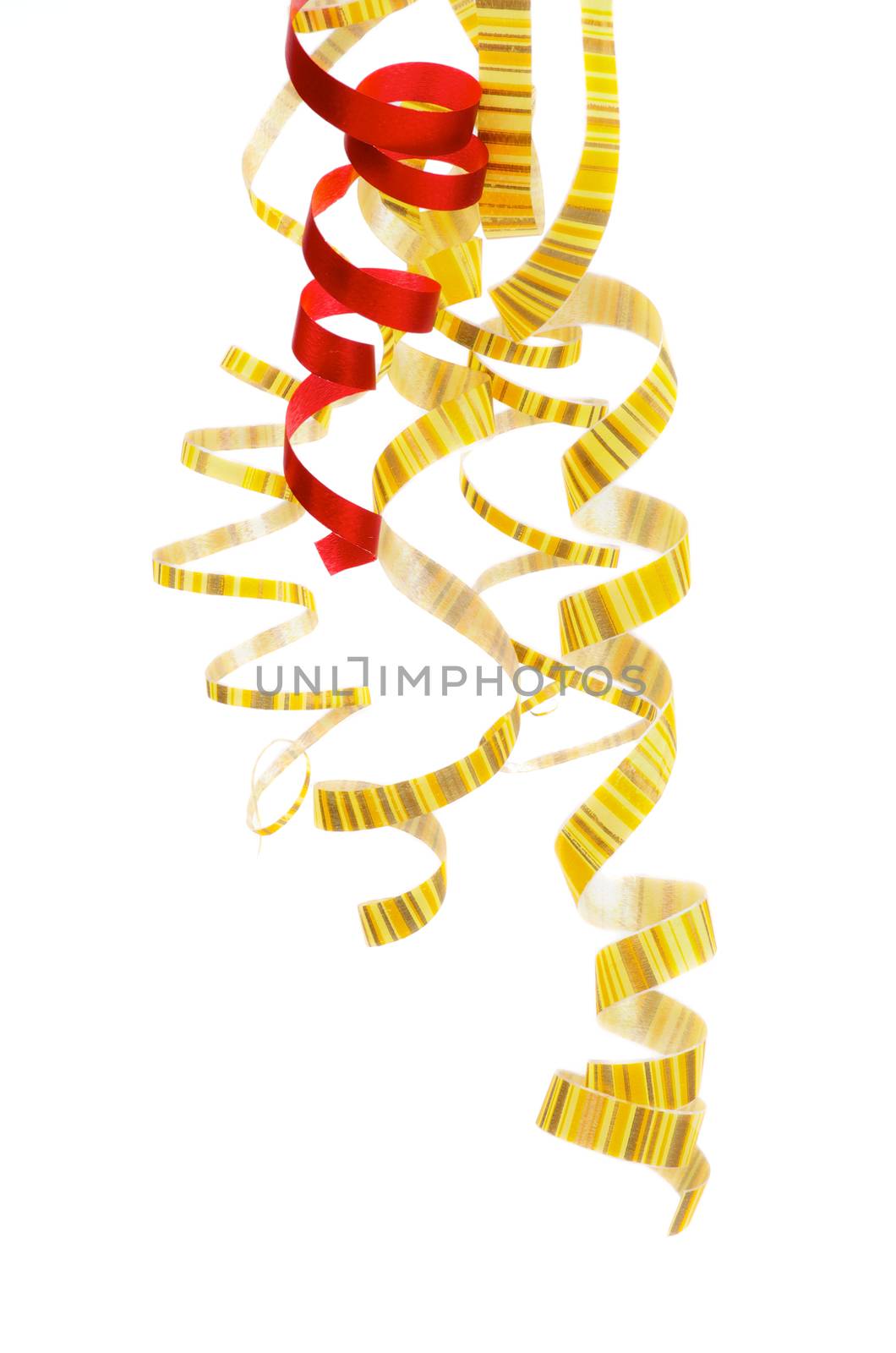 Yellow and Red Hanging Curly Party Streamers isolated on white background