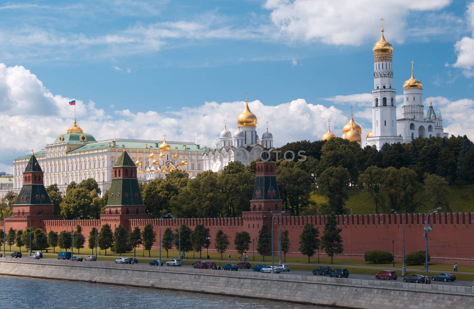 Moscow Kremlin. The Grand Kremlin Palace and waterfront at sunny summer day.