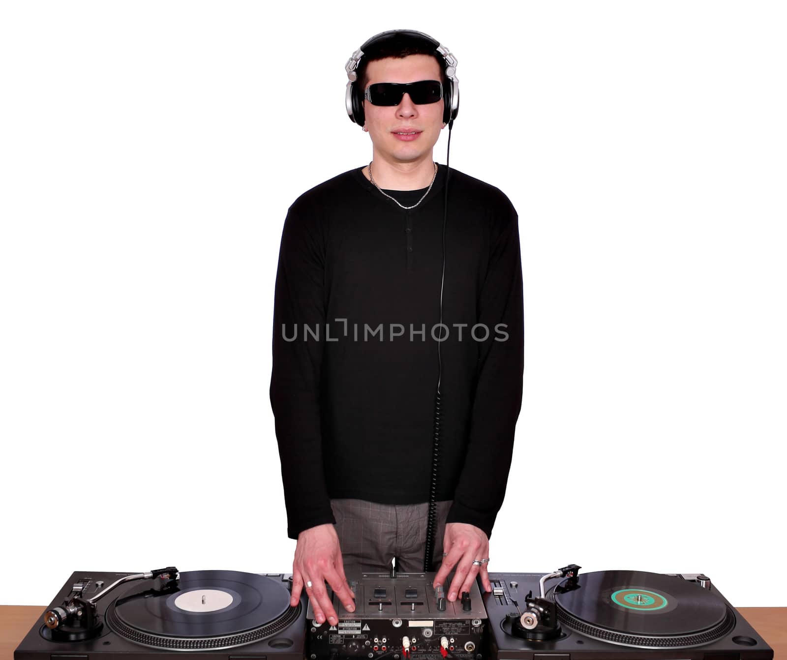 dj with sunglasses and turntables by goce