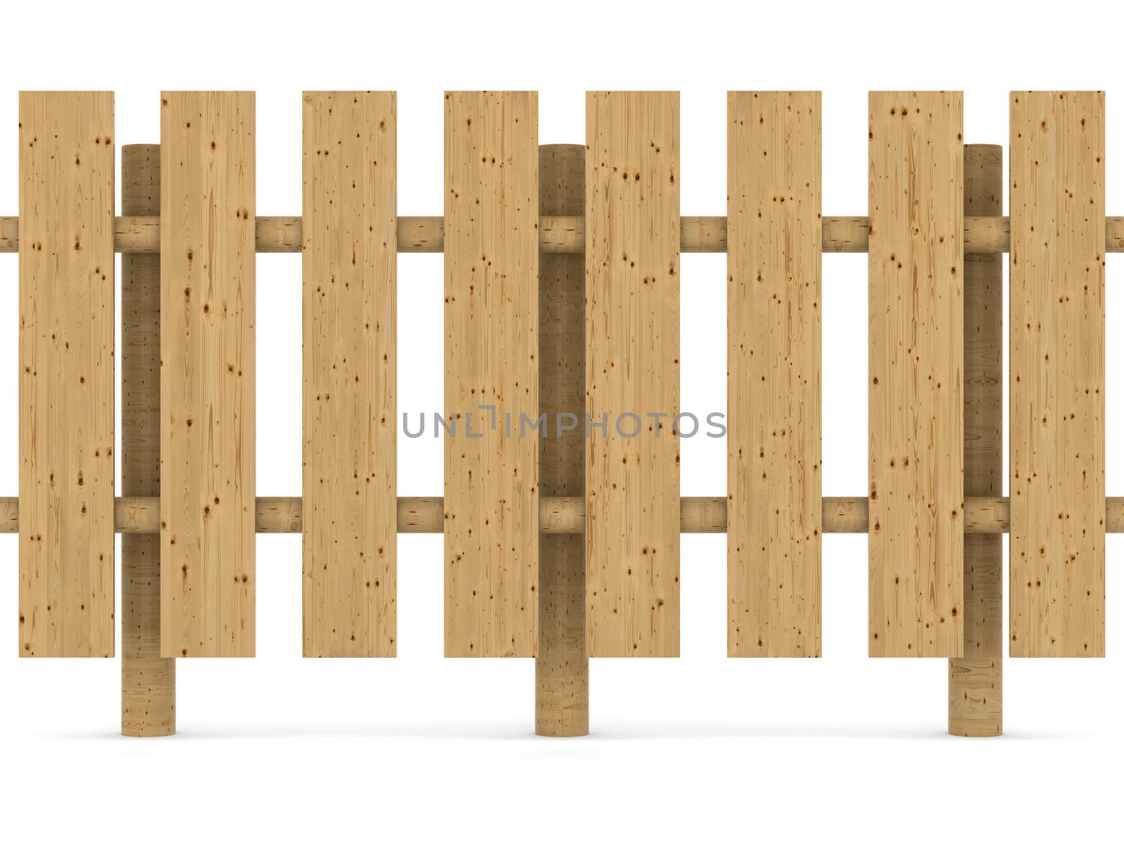 wooden fence on white background. Isolated 3D image