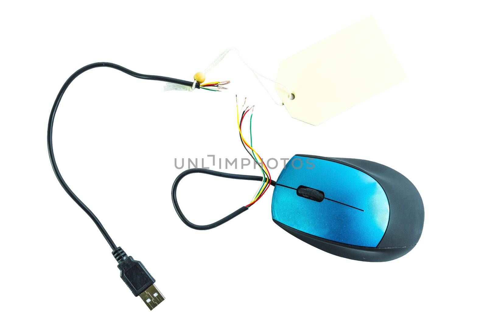 Mouse with broken cable with text box
