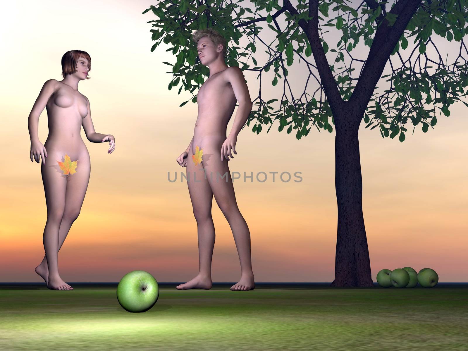 Adam and Eve - 3D render by Elenaphotos21