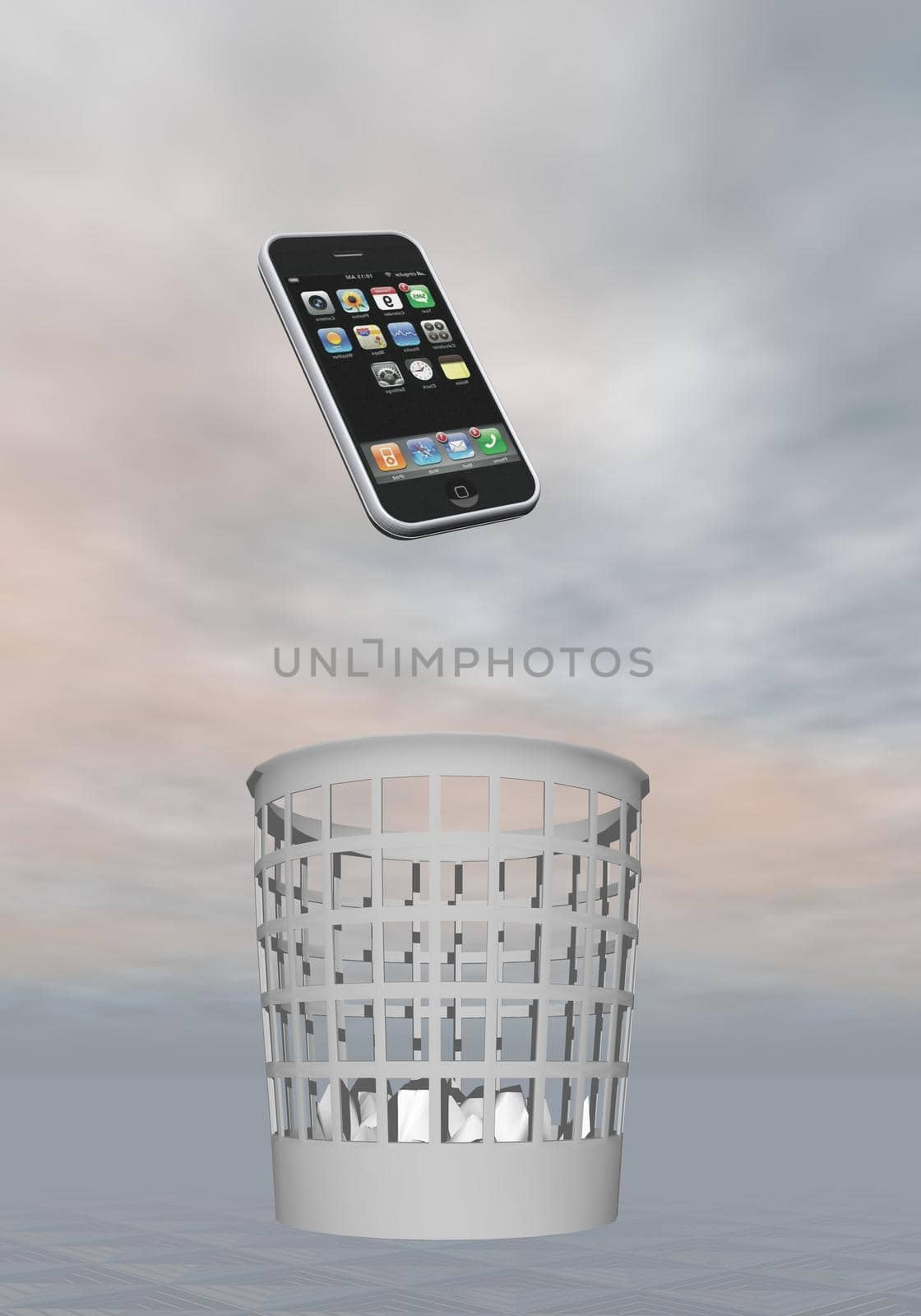 Mobile phone to rubbish - 3D render by Elenaphotos21