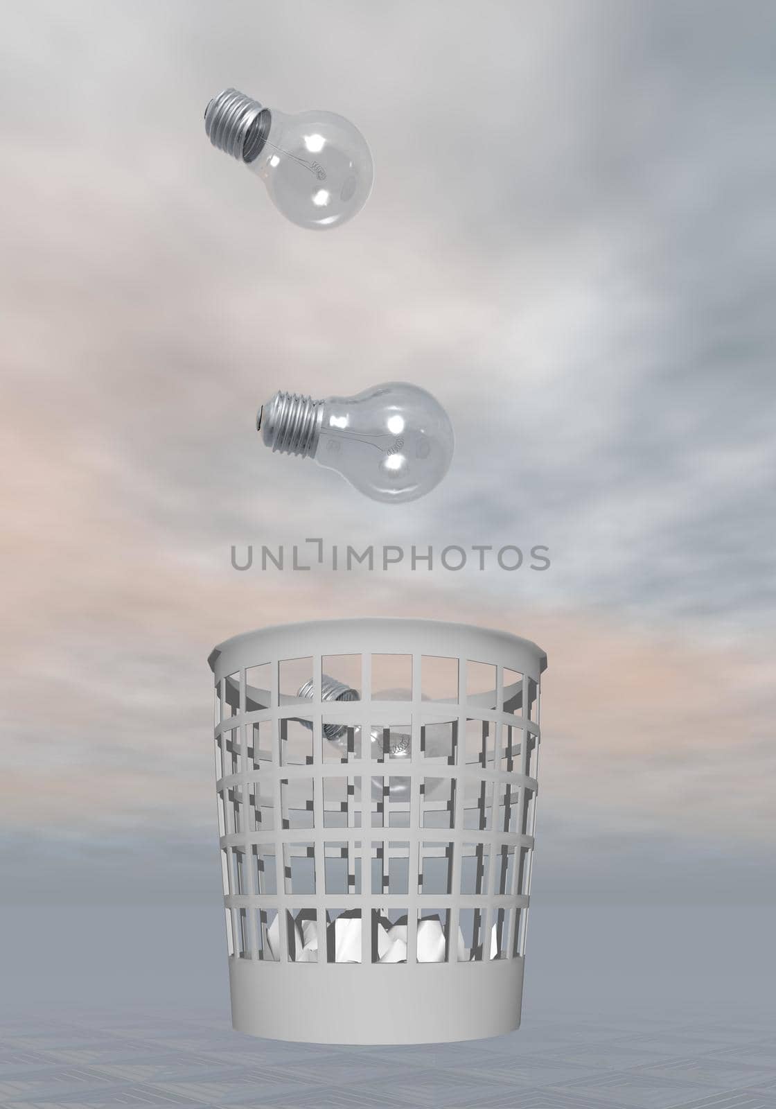 Throwing Old light bulbs to the rubbish in grey background