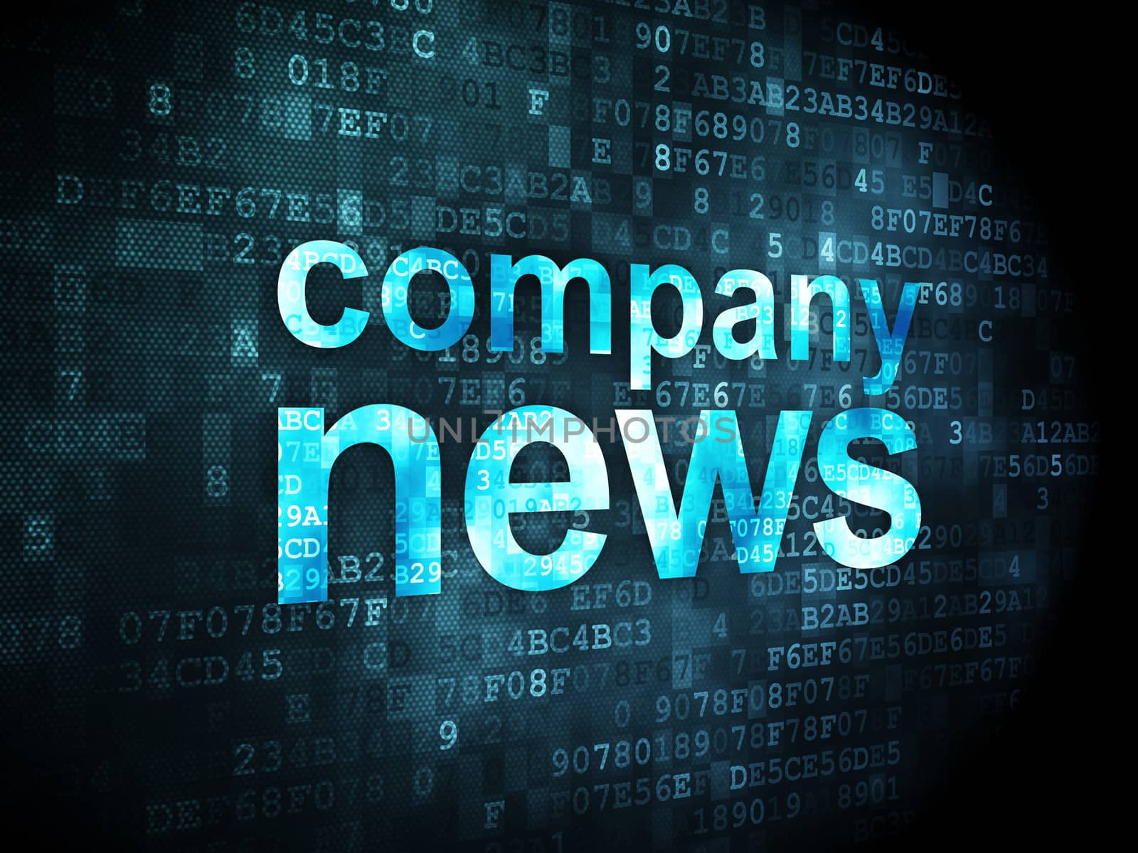 News concept: pixelated words Company News on digital background, 3d render