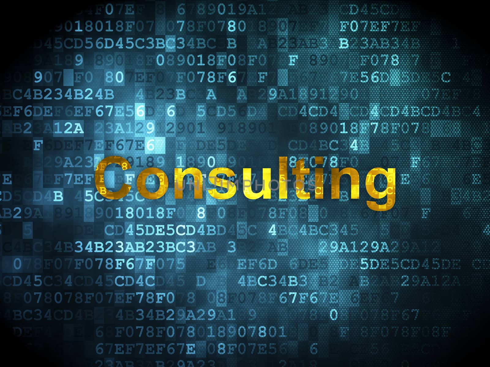 Finance concept: pixelated words Consulting on digital background, 3d render