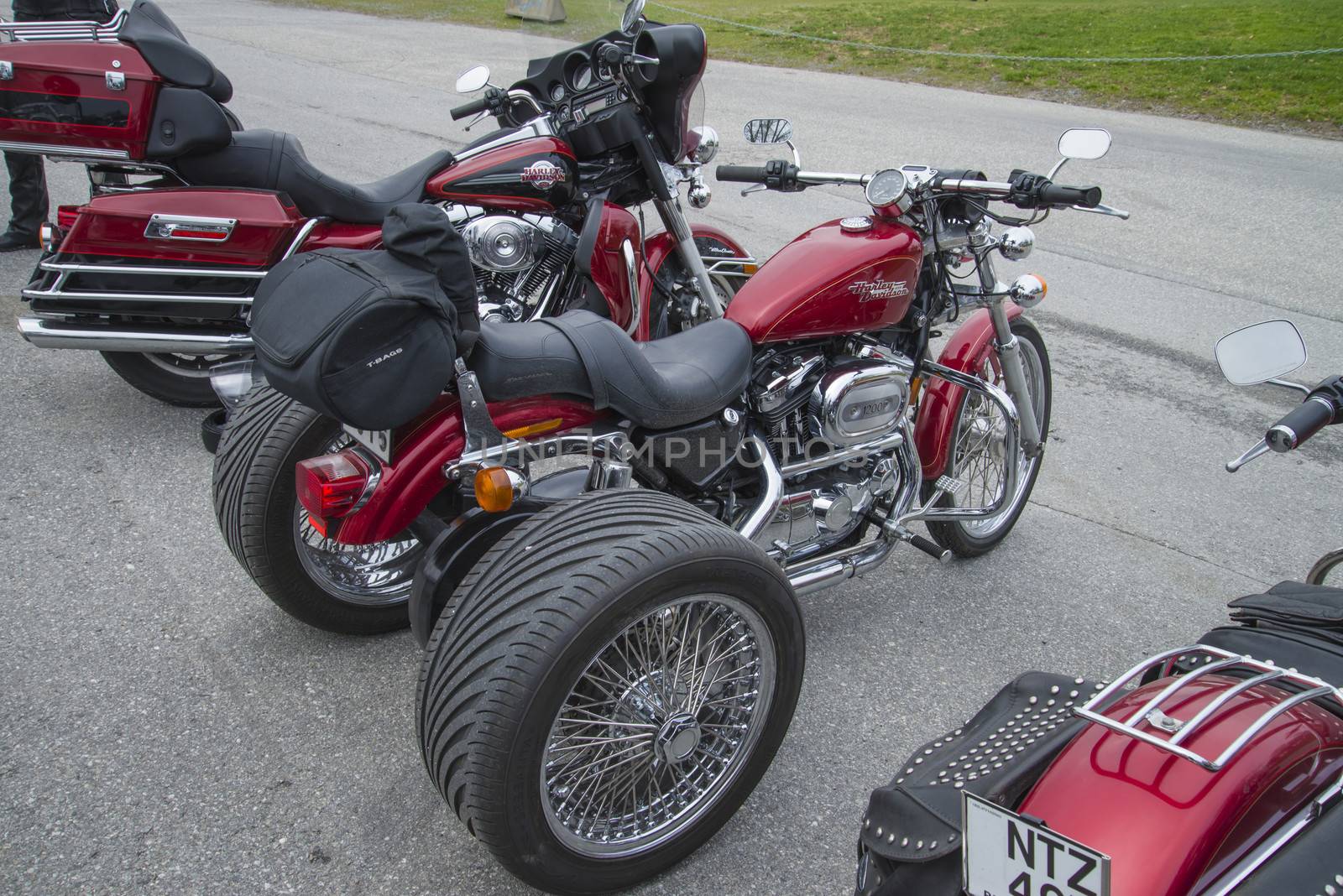 Every year in May there is a motorcycle meeting at Fredriksten fortress in Halden, Norway. In this photo Harley Davidson 3 wheels. 