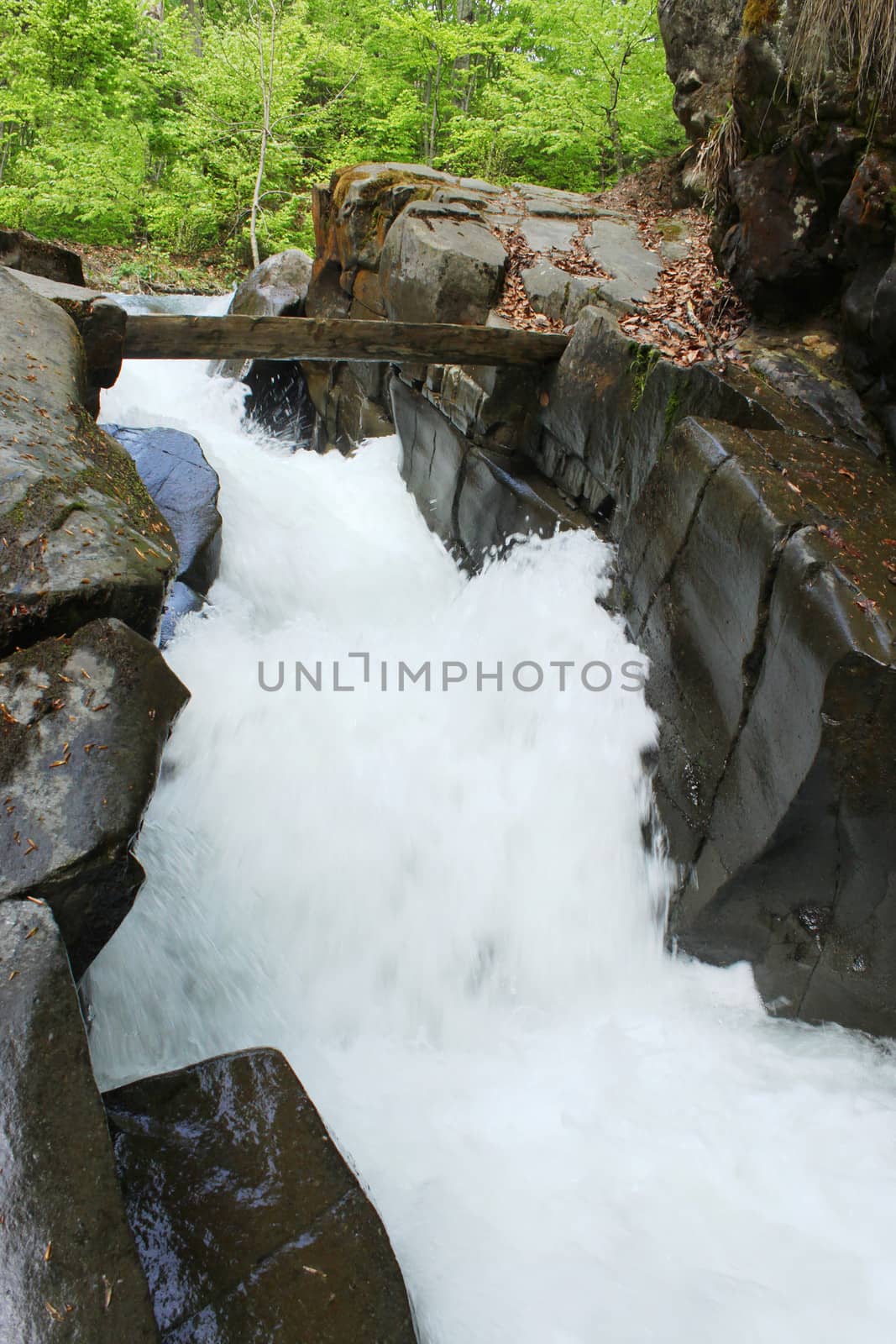 cascade on river in Carpathian mountains