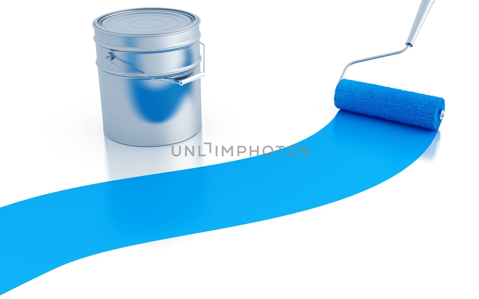 strip of blue paint and roller and metal canister