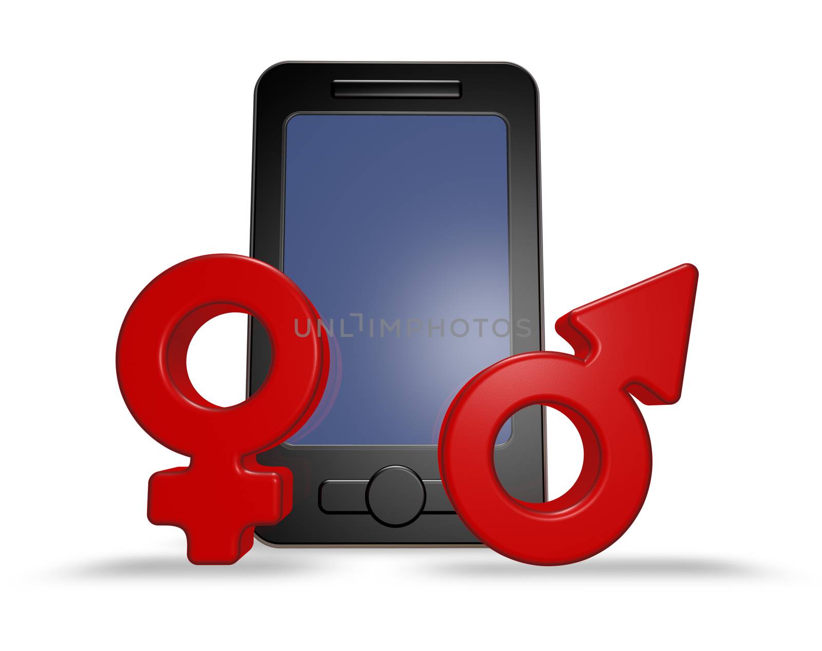 smartphone with male and female symbol - 3d illustration