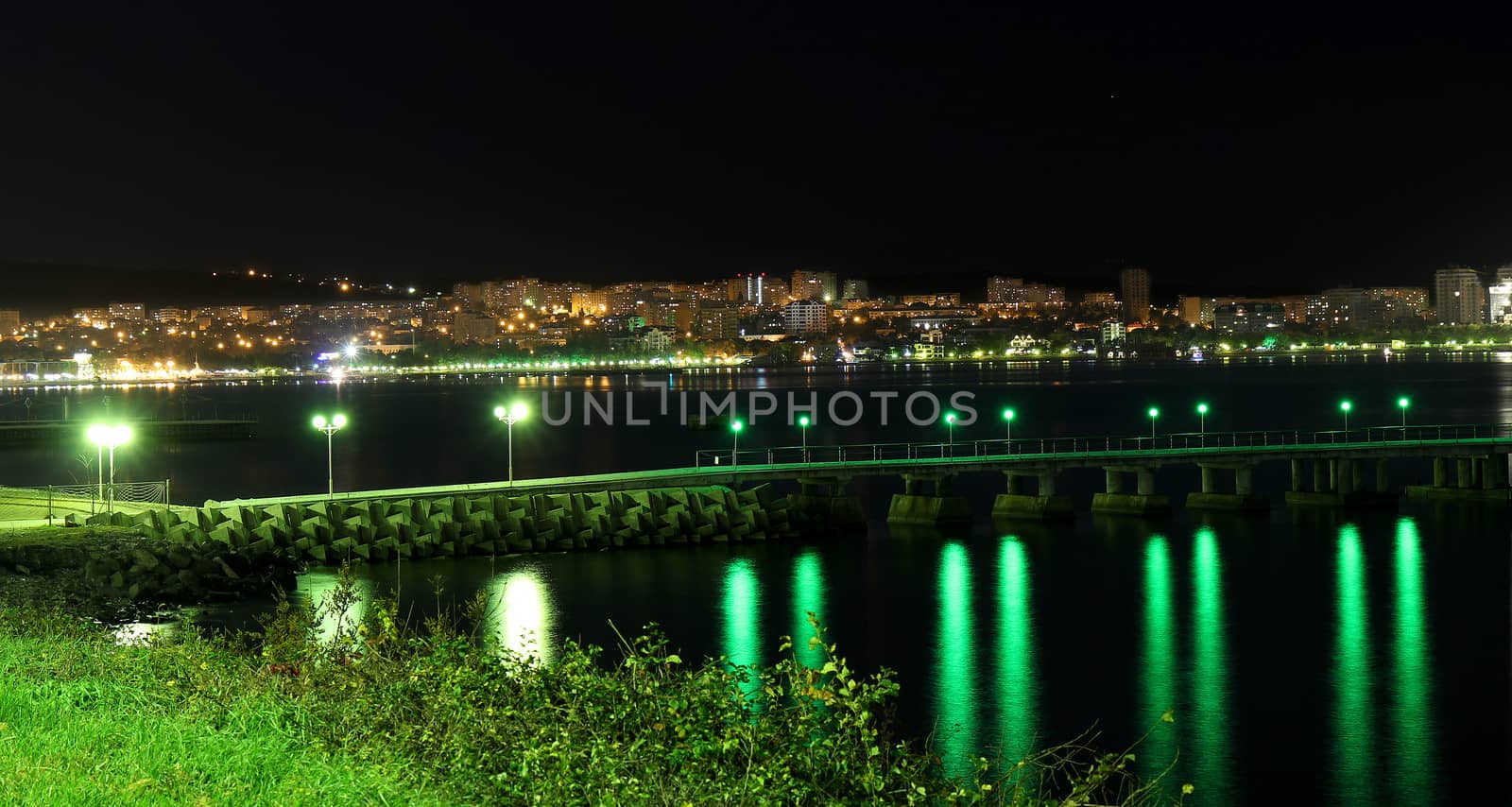 night view of the sea town