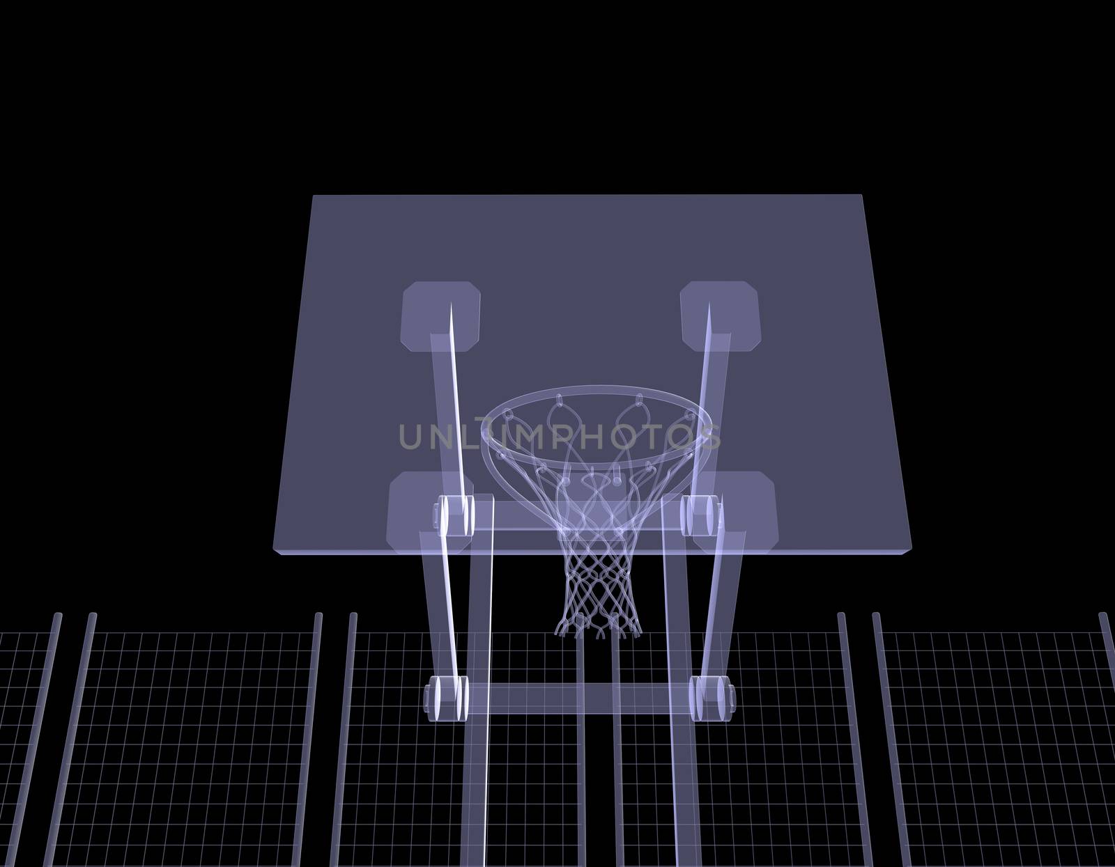 Basketball court. X-ray. 3d render isolated on a black background
