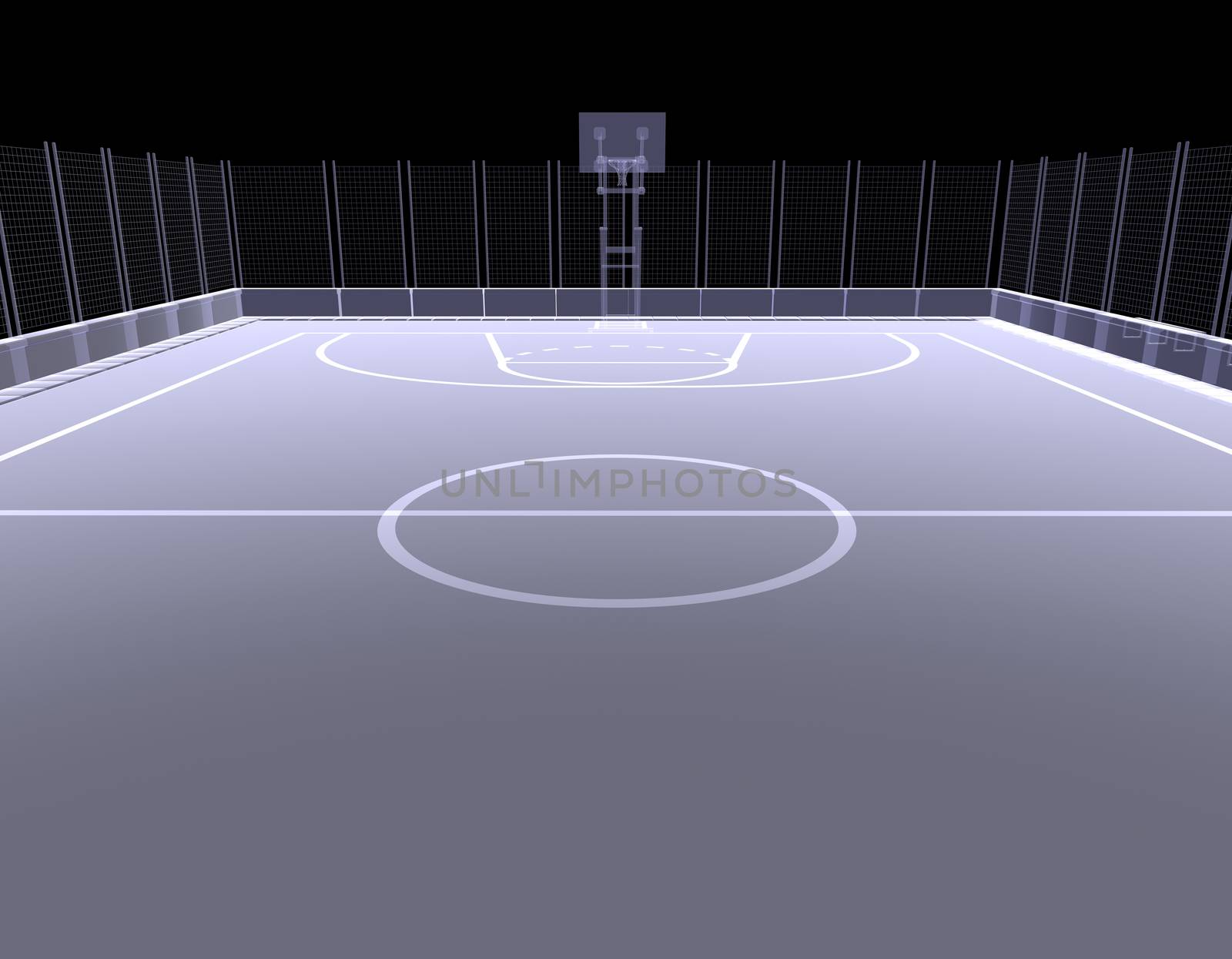 Basketball court. X-ray. 3d render isolated on a black background